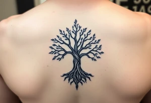 HIV positive symbol with mystical tree of life with cosmic roots and celestial branches tattoo idea