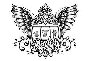 Slot machine with angel wings and word Daddy tattoo idea
