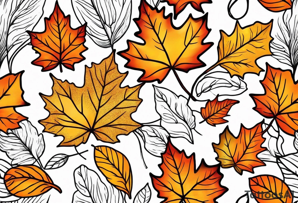 Res gold and orange autumn leaves tattoo idea