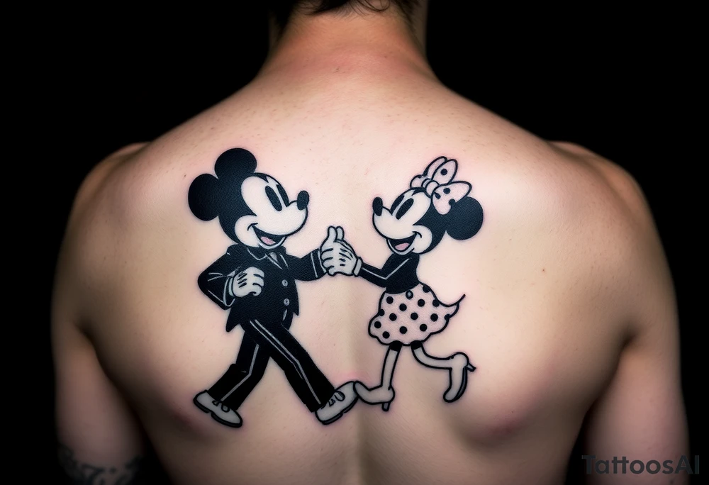 motiv: michael jackson, mickey und minnie mouse
pose: moonwalk
stil: realistic tattoo idea