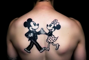 motiv: michael jackson, mickey und minnie mouse
pose: moonwalk
stil: realistic tattoo idea