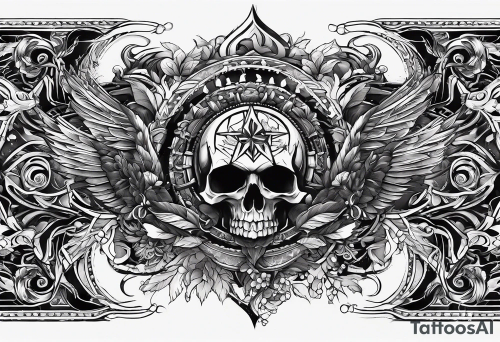 Forearm symbol of war and peace horizontal 30x8cm tattoo idea