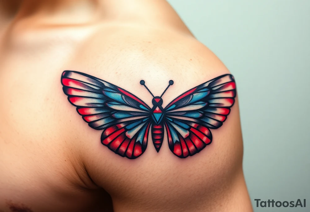 A Butterfly with Egyptian Hieroglyph Wings
 (only red , blue and black are possible colors) tattoo idea