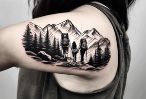 Forearm tattoo of couple hiking tattoo idea