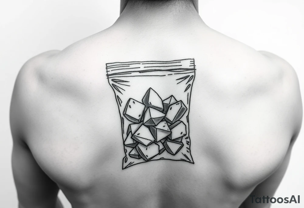 Small plastic baggie with shards of crystal meth inside of it tattoo idea