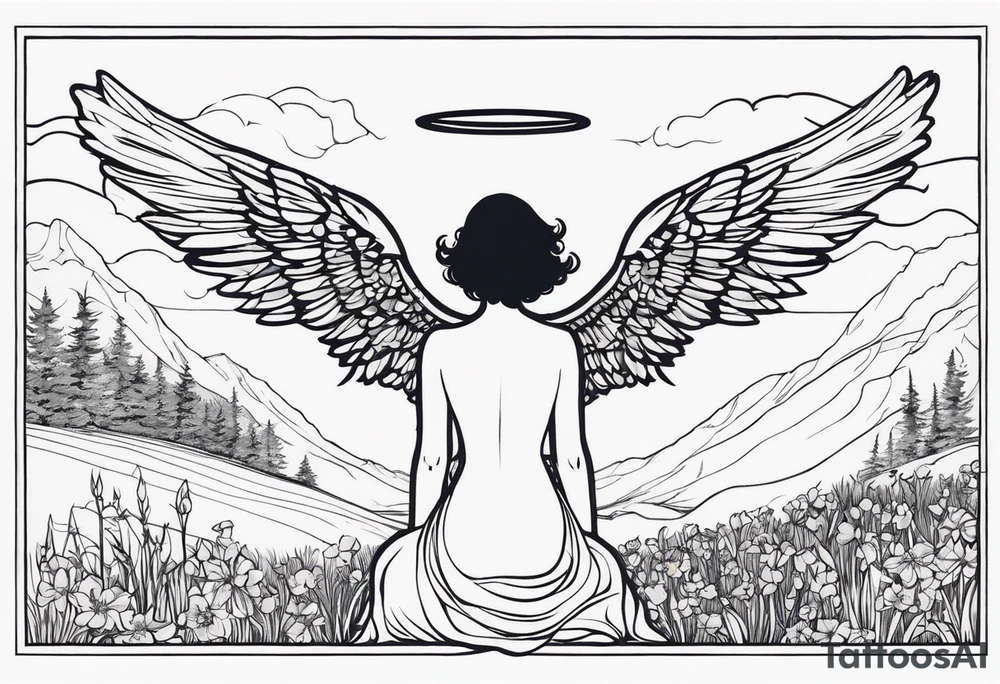 silhouette of a shooting angel from the back from the meadow tattoo idea