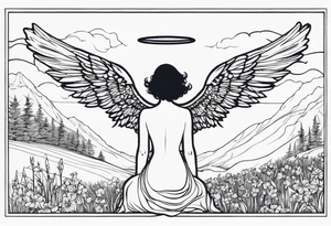 silhouette of a shooting angel from the back from the meadow tattoo idea