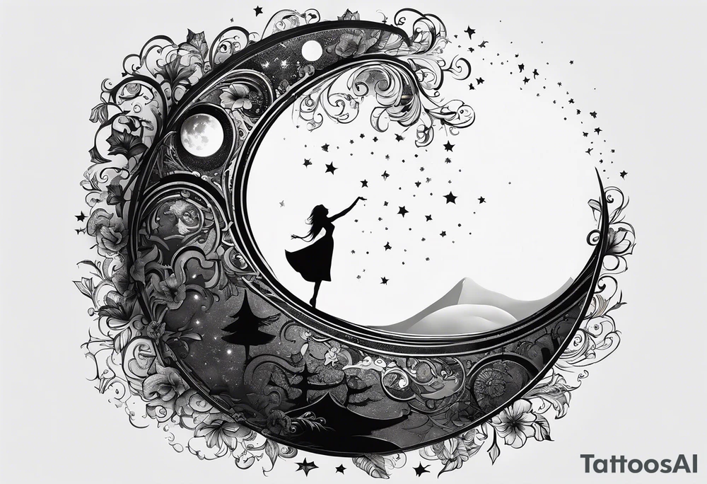 a moon made with the words “dancing in the moonlight” tattoo idea a moon made with the words “dancing in the moonlight” tattoo idea