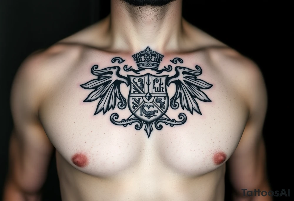 magnificent irish family crest for a full chest tattoo on a man tattoo idea