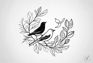 unique small feminine minimalist leaftattoo with birds tattoo idea