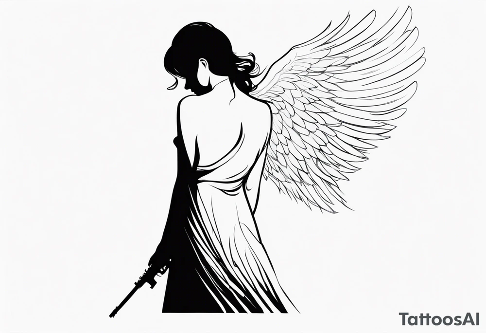silhouette of a shooting angel from the back from the meadow tattoo idea