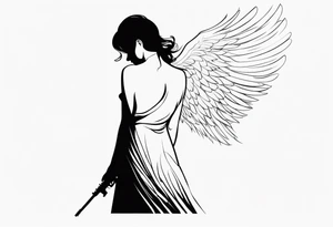 silhouette of a shooting angel from the back from the meadow tattoo idea