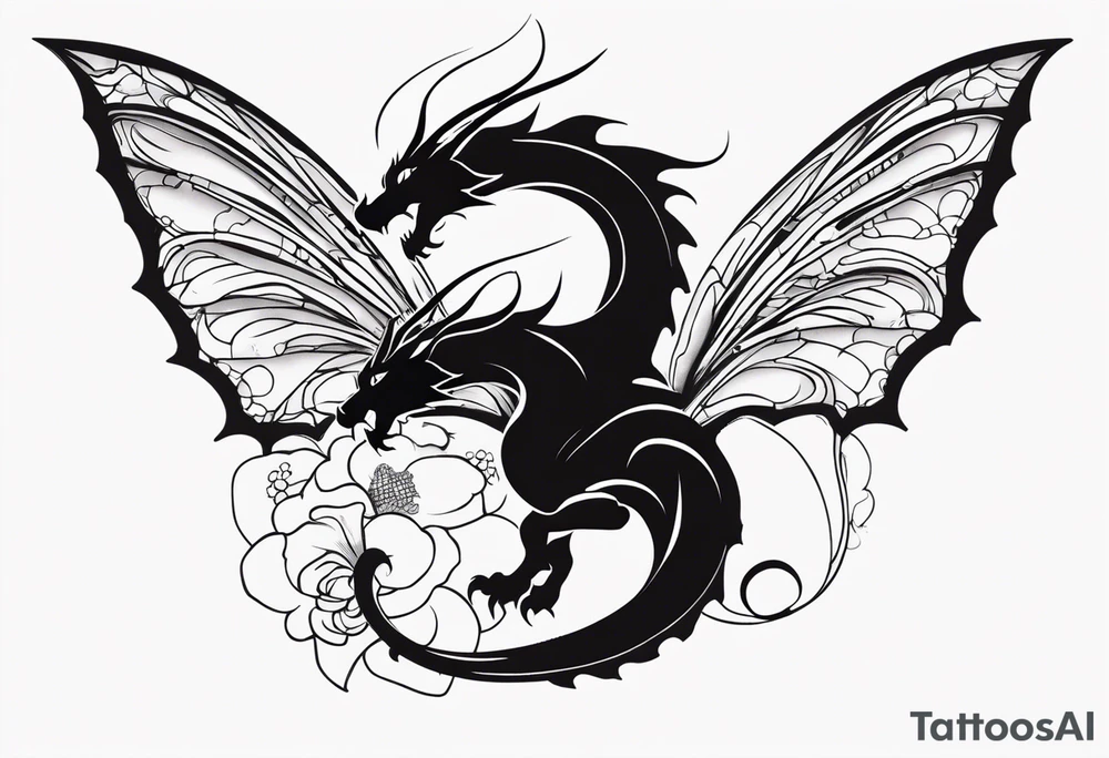 dragon with a butterfly design tattoo idea