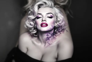 Glamour Marilyn Monroe shot in black and white with a soft purple gradient behind her head. tattoo idea