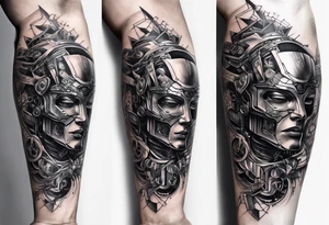 a robotic tattoo on the right arm tattoo idea