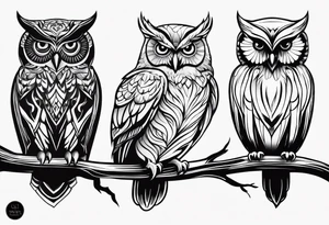 Three owl silhouettes with branch tattoo idea