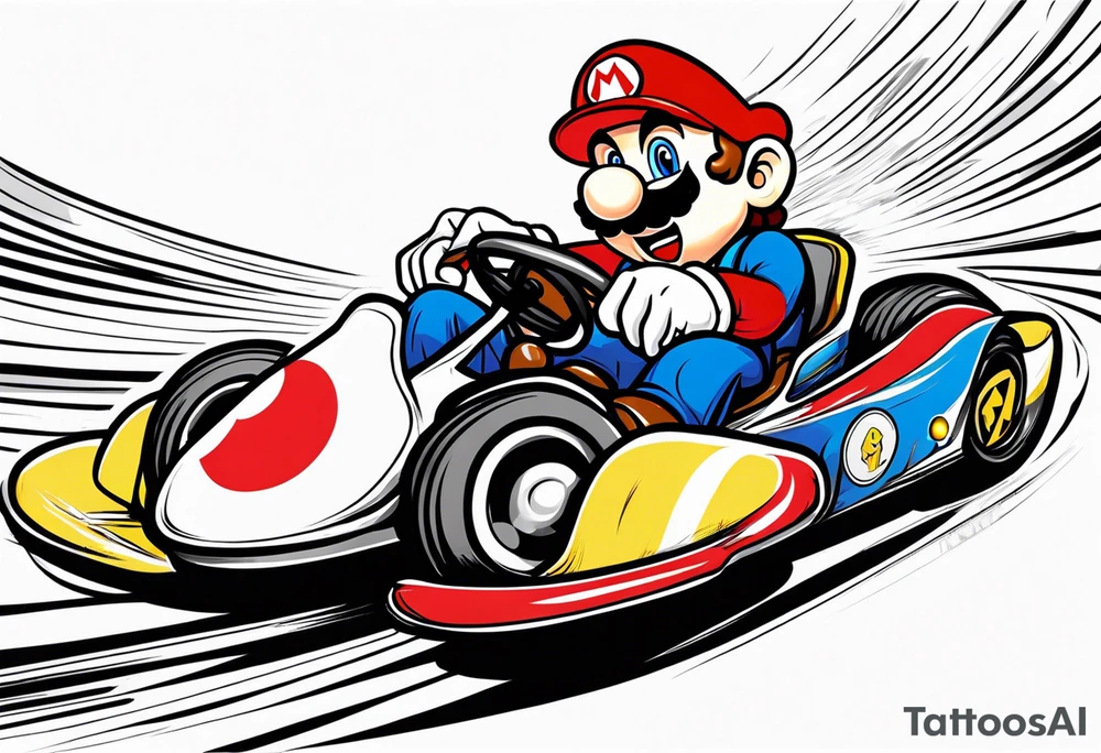 Mario kart racing down a track being chased by a blue shell tattoo idea