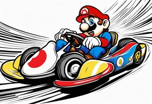 Mario kart racing down a track being chased by a blue shell tattoo idea