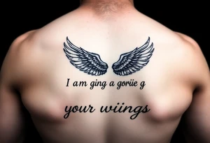 back tattoo with words saying “one day i am going to grow wings” with wings spreading tattoo idea