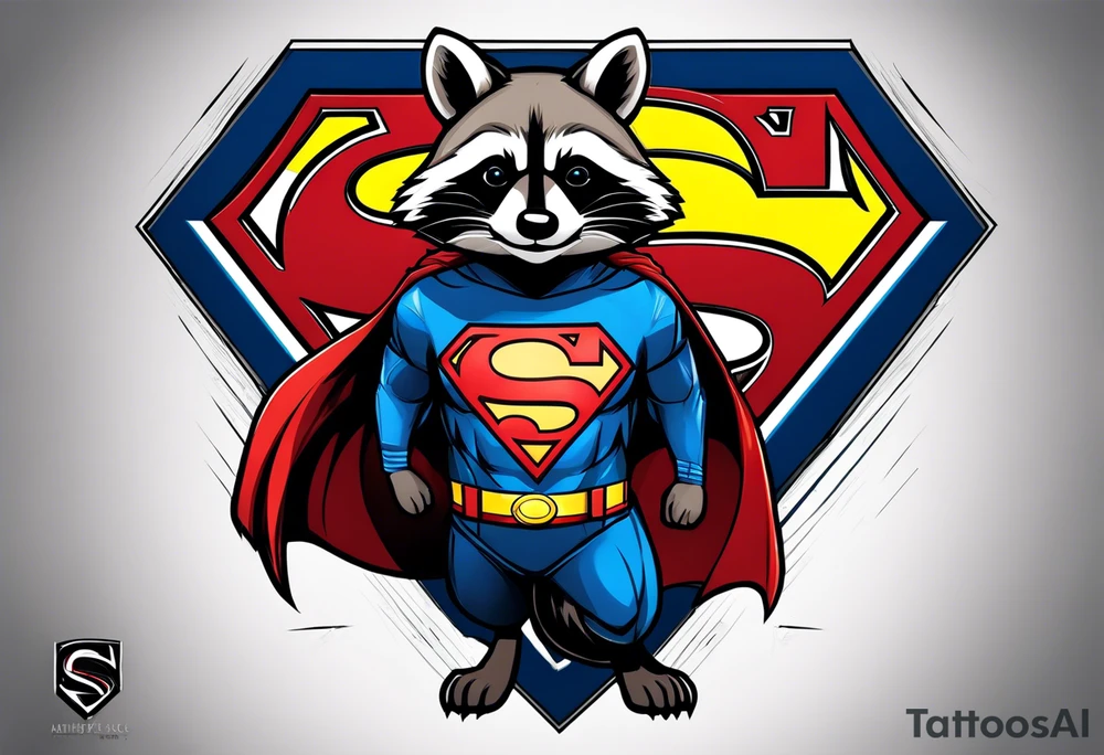 raccoon wearing a Superman t-shirt tattoo idea