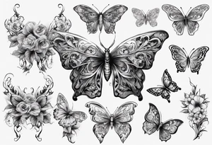 Butterfly wrap tattoos with moon and floral theme tattoo idea
