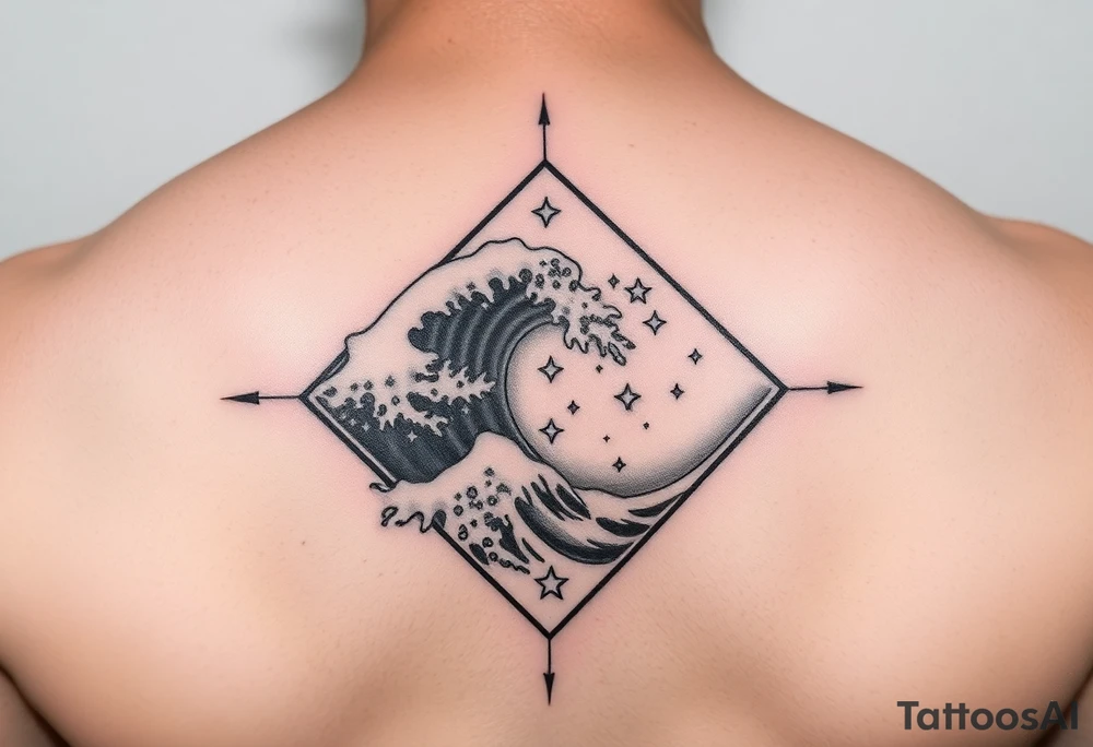 A powerful wave with stars inside of a diamond tattoo idea A powerful wave with stars inside of a diamond tattoo idea
