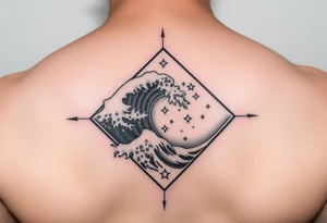 A powerful wave with stars inside of a diamond tattoo idea