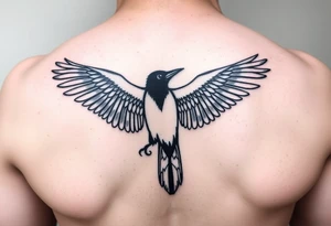 Magpie with spread wings looking over it's shoulder tattoo idea