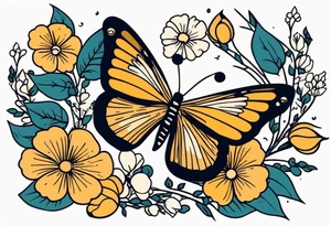 butterfly 
with flowers around it vintage old school traditional tattoo idea