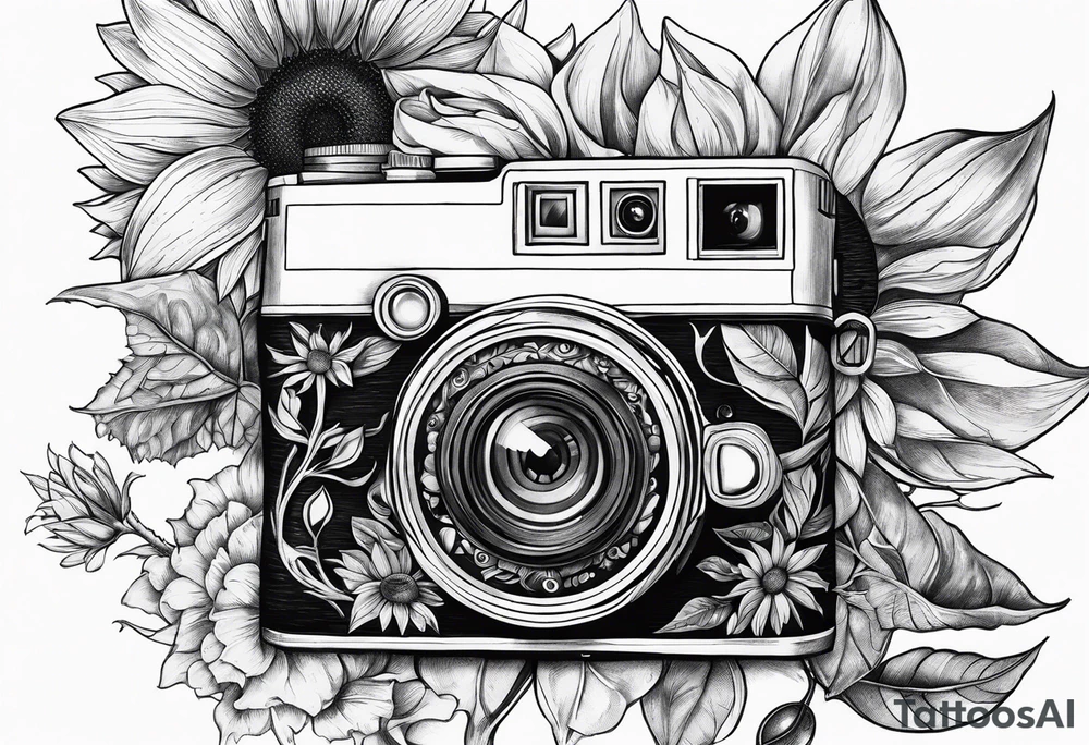 sunflower, book, camera, fish tattoo idea