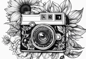 sunflower, book, camera, fish tattoo idea