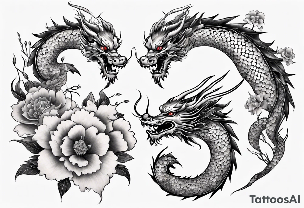 chinese drargon with flowers tattoo idea