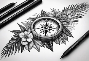 sleeve, jungle plants, compass, all-seeing eye tattoo idea