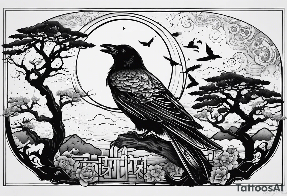 Crow cemetery moon tattoo idea