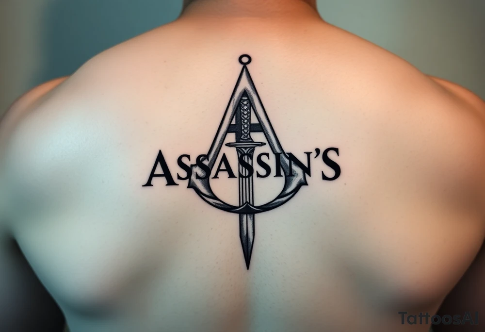 Assassins Creed logo with English flag and a sword with blood tattoo idea