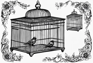 Empty bird cage tattoo idea