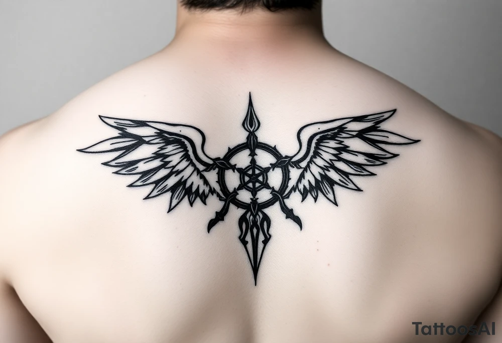 Create a minimalist black-ink tattoo design inspired by the philosophy of self-reliance and personal responsibility. The design should symbolize owning both successes and failures without crediting or blaming others, in an agnostic context. tattoo idea