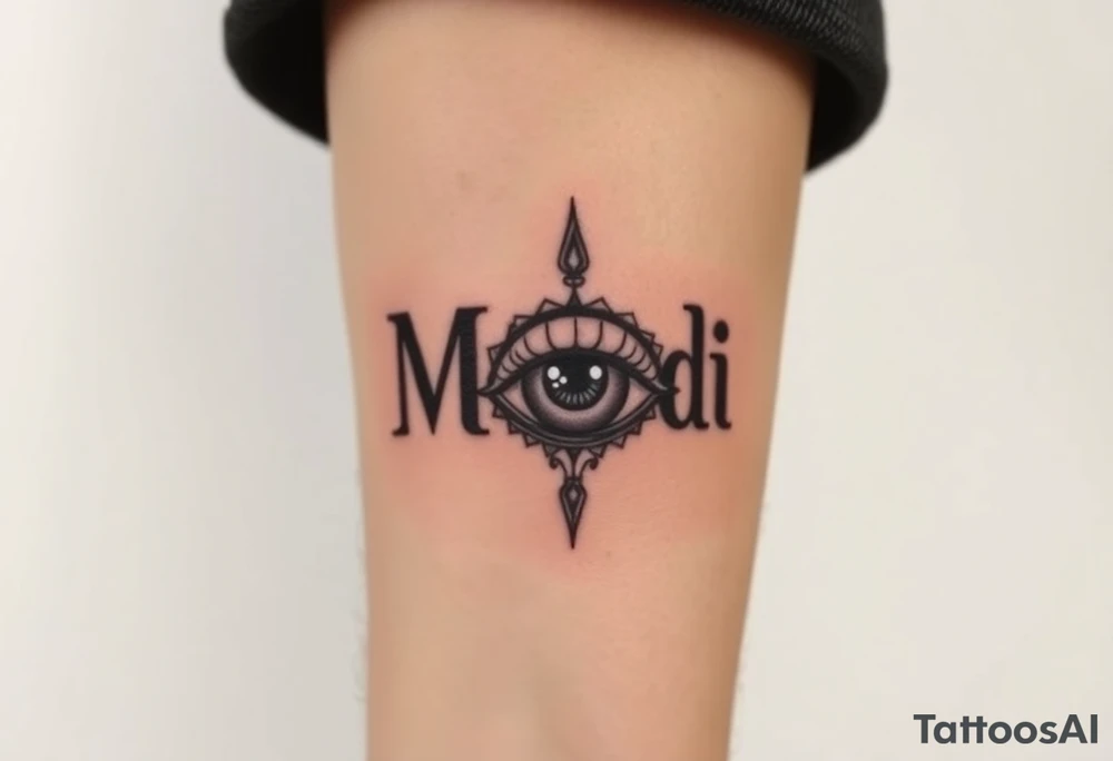 Name Mandi with nubis and eye of raw tattoo idea