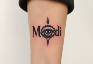 Name Mandi with nubis and eye of raw tattoo idea