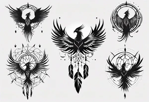 Phoenix flying firy dream catcher tattoo idea