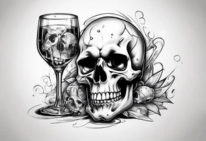 A happy, looking to the left scull inside the glass with alcohol and piece of lime tattoo idea