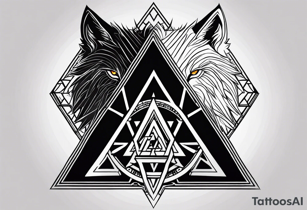 The valknut symbol and a wolf. tattoo idea