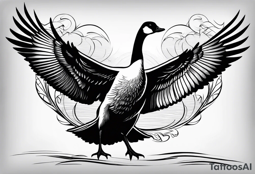 canadian goose stretching her wings facing upwards tattoo idea