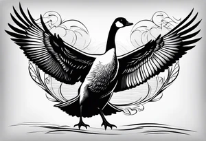 canadian goose stretching her wings facing upwards tattoo idea