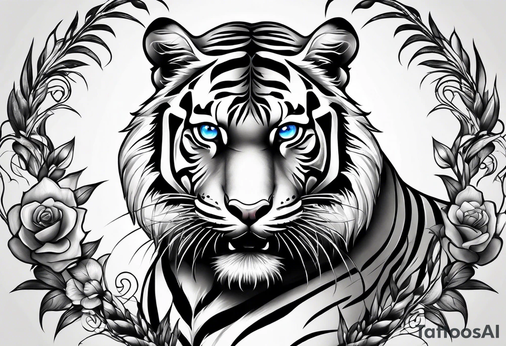 Tiger with blue eyes that turns into snake tattoo idea