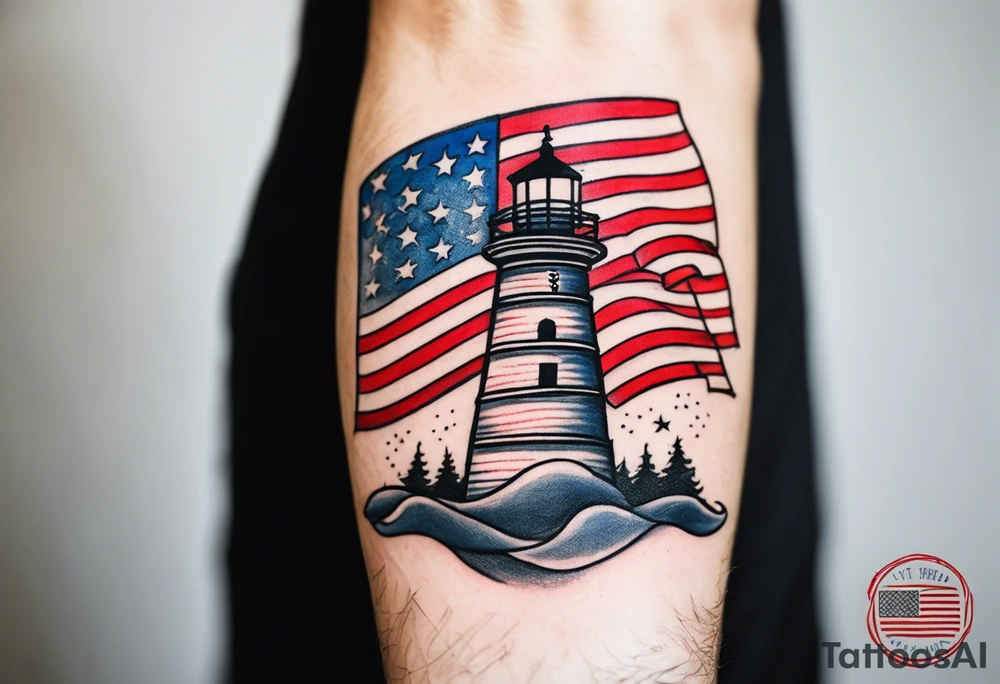 American patriotic forearm tattoo that includes the American flag, the phrase "Don't Tread on Me" tattoo idea