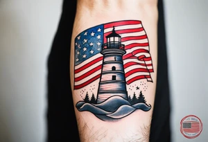 American patriotic forearm tattoo that includes the American flag, the phrase "Don't Tread on Me" tattoo idea