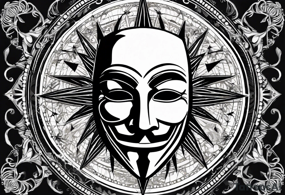 Centered v for vendetta, mask only. No hat. Vintage compass surround. tattoo idea Centered v for vendetta, mask only. No hat. Vintage compass surround. tattoo idea