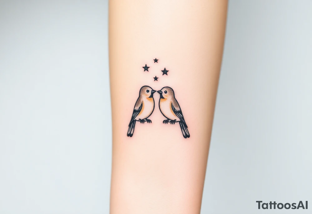 two birds sitting, stars and infinity theme couples tattoo tattoo idea
