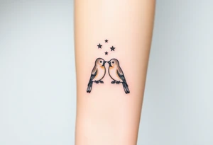 two birds sitting, stars and infinity theme couples tattoo tattoo idea